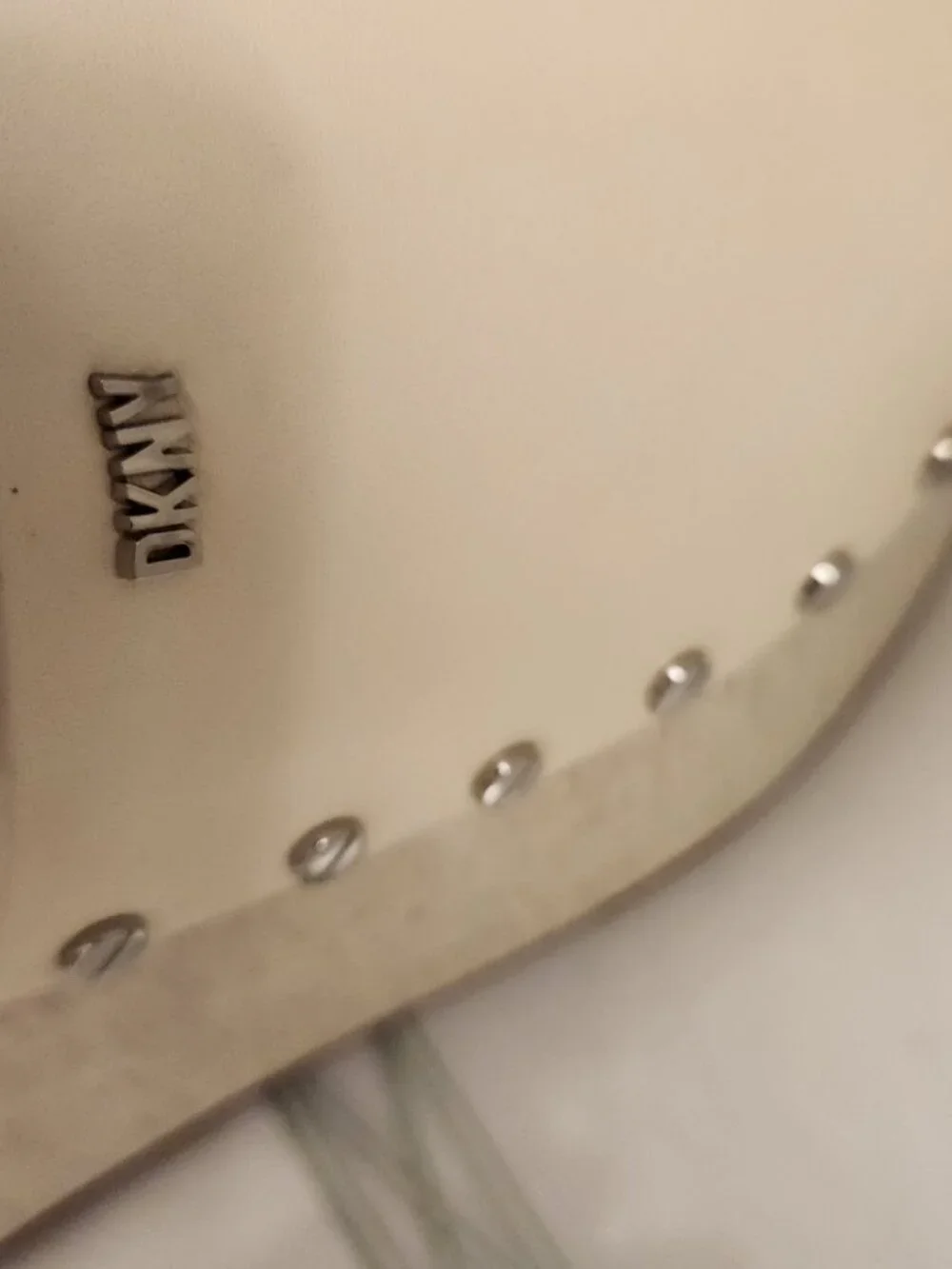 DKNY Alvy Studded Platform Wedge Slide Sandals, Egg Nog/Leather. NIB. Size 11